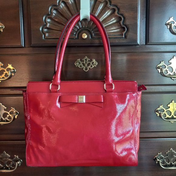 kate spade Handbags - Kate Spade Red Patent Leather Satchel  Zip Top Close  Bow Detail  Gold Hardware